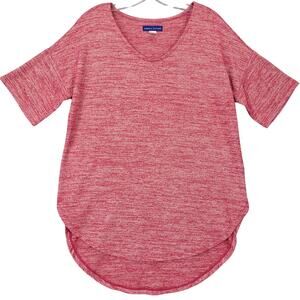 Simply Styled Red Sweater Stretch Preppy Metallic Short Sleeves Top Women Size M